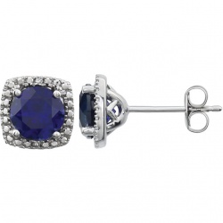 8x8 Diamond and Sapphire Halo Studs 14K White Gold $495